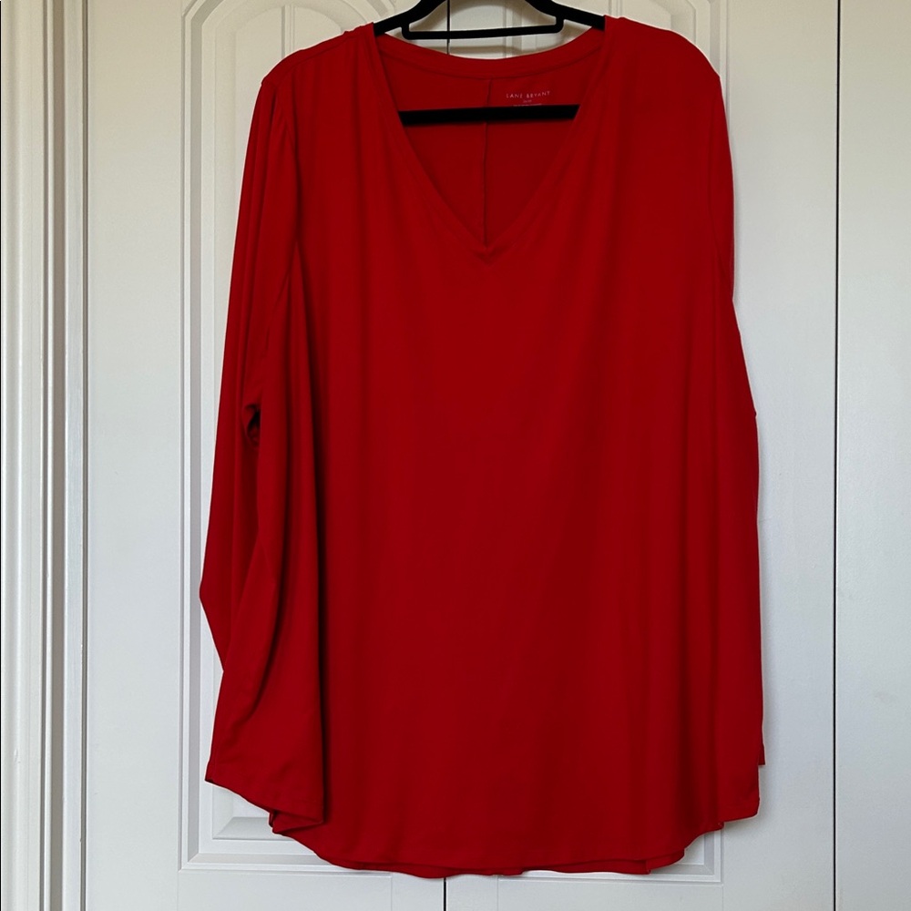 Lane Bryant Red V-Neck Long Sleeve Blouse